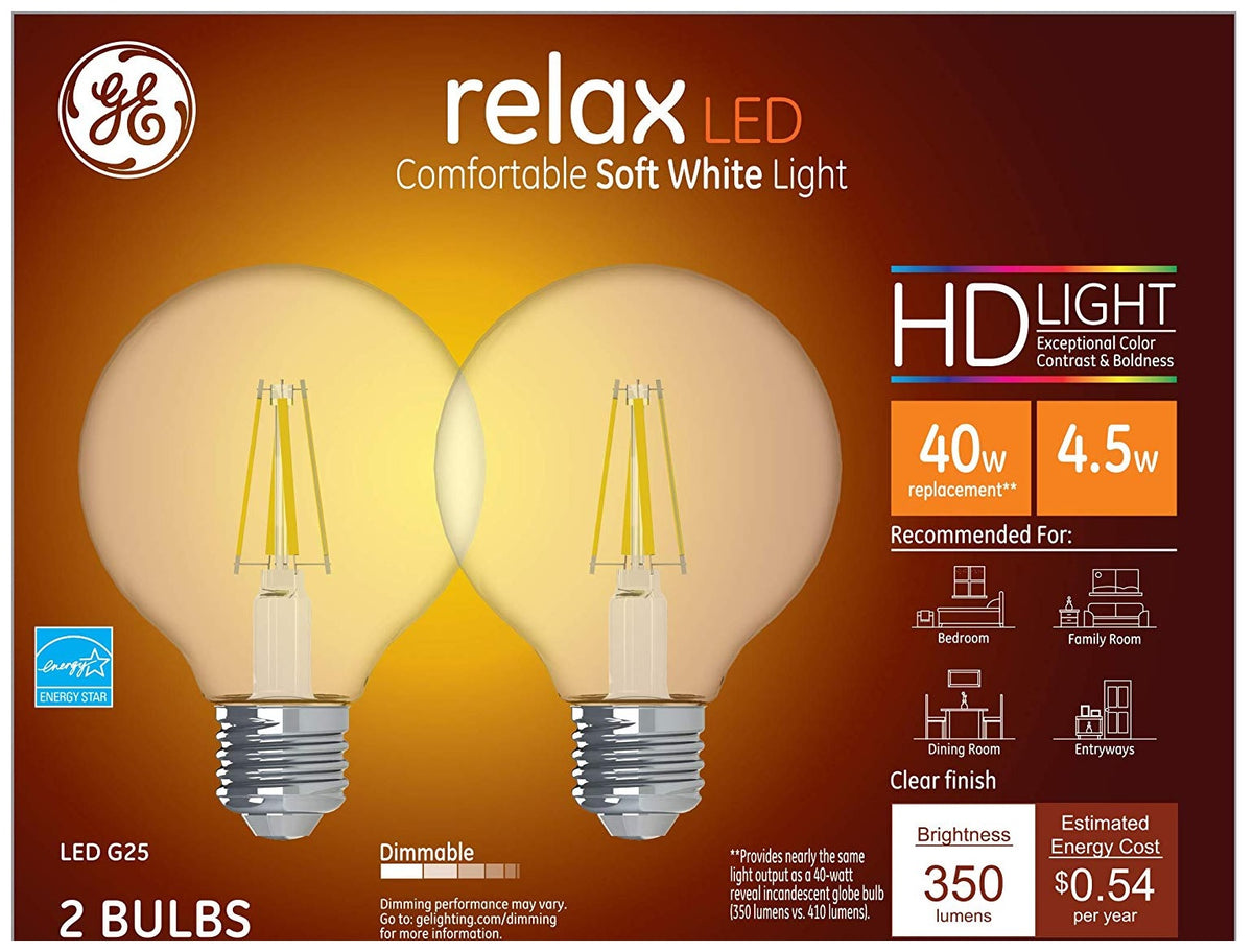 GE 31536 G25 Relax HD Decorative LED Light Bulb, 4.5 Watts