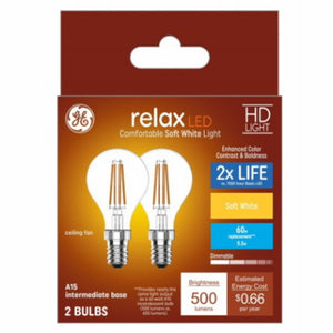 GE 41897 LED Clear Ceiling Fan Light Bulbs, 5.5 Watts