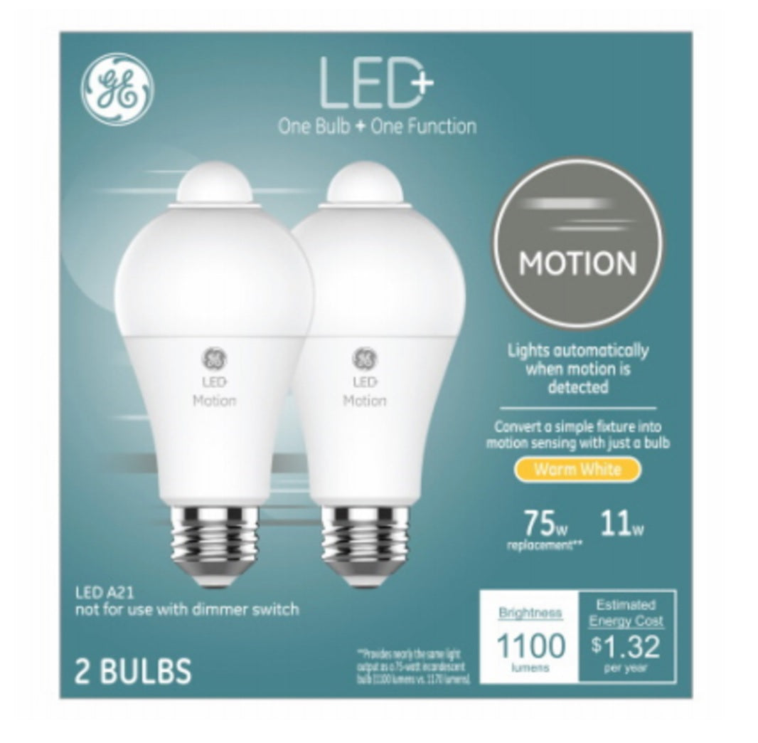 GE 93129313 LED+ Motion Replacement A21 Light Bulb, Soft White
