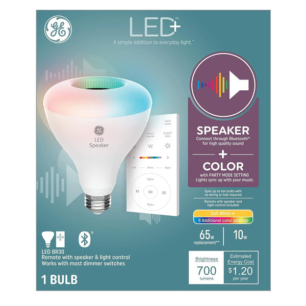 GE 93129778 LED+ Speaker Light Bulb with Remote, 10 Watts