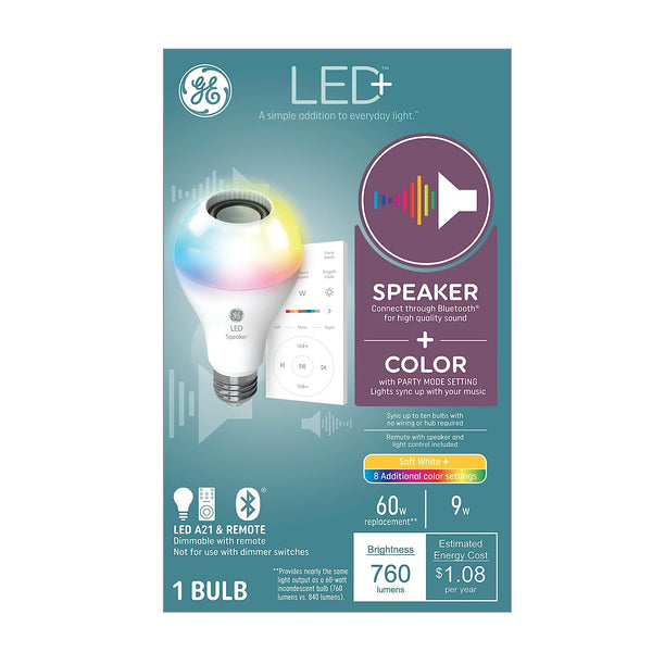 GE 93129723 LED+ Speaker Light Bulb with Remote, 9 Watts