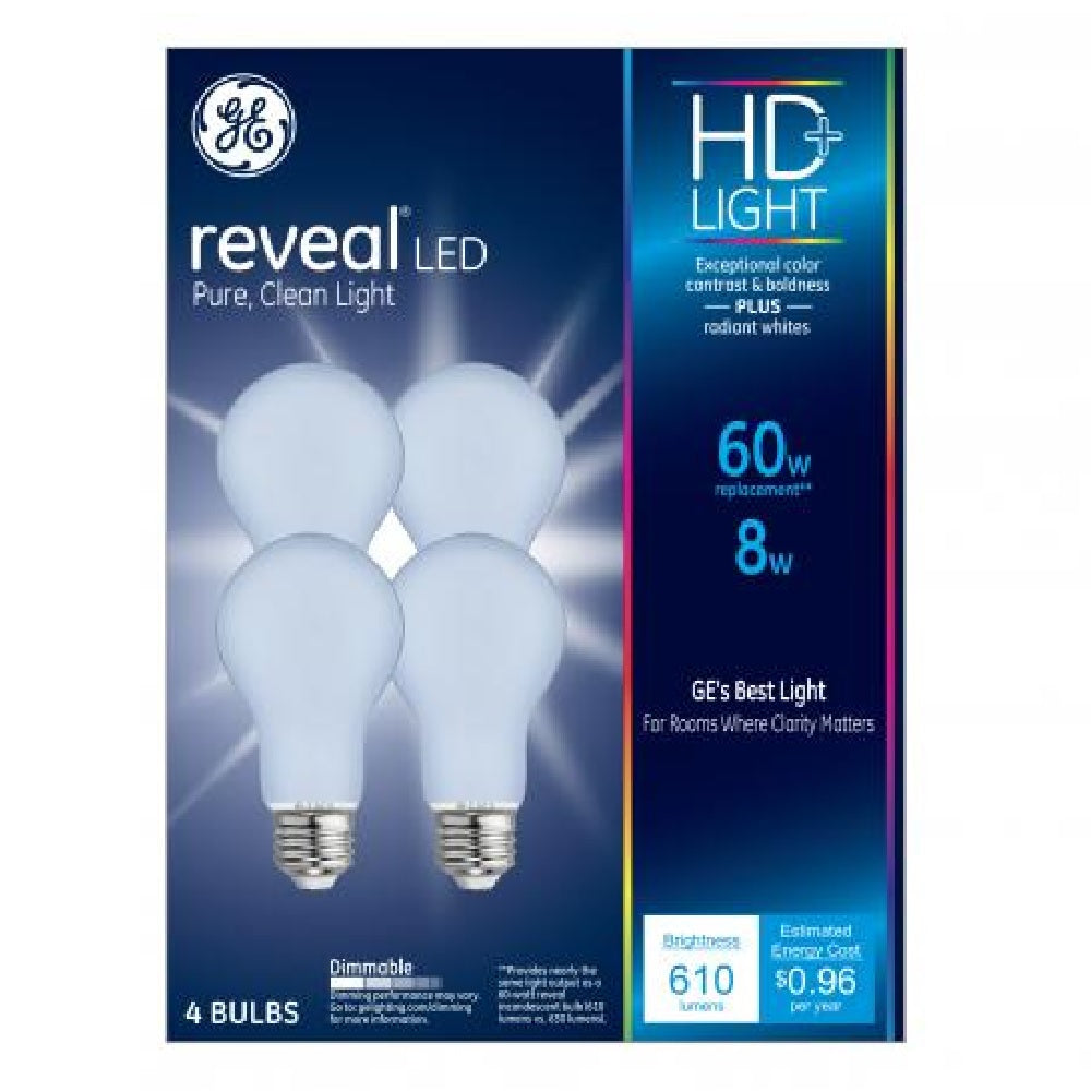 GE Lighting 46654 A19 Reveal HD LED Light Bulbs, 8 Watts