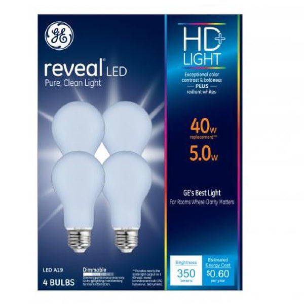 GE Lighting 46650 A19 Reveal HD LED Light Bulbs, 5 Watts