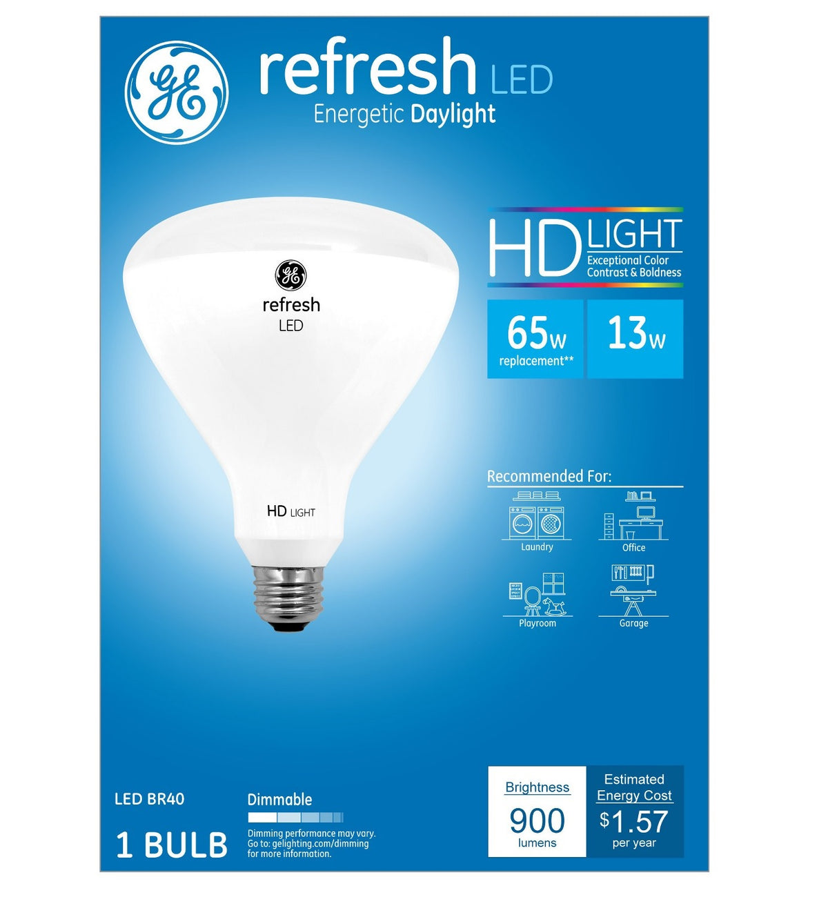 GE Lighting 49527 BR40 Refresh HD Daylight LED Light Bulb, 13 Watts