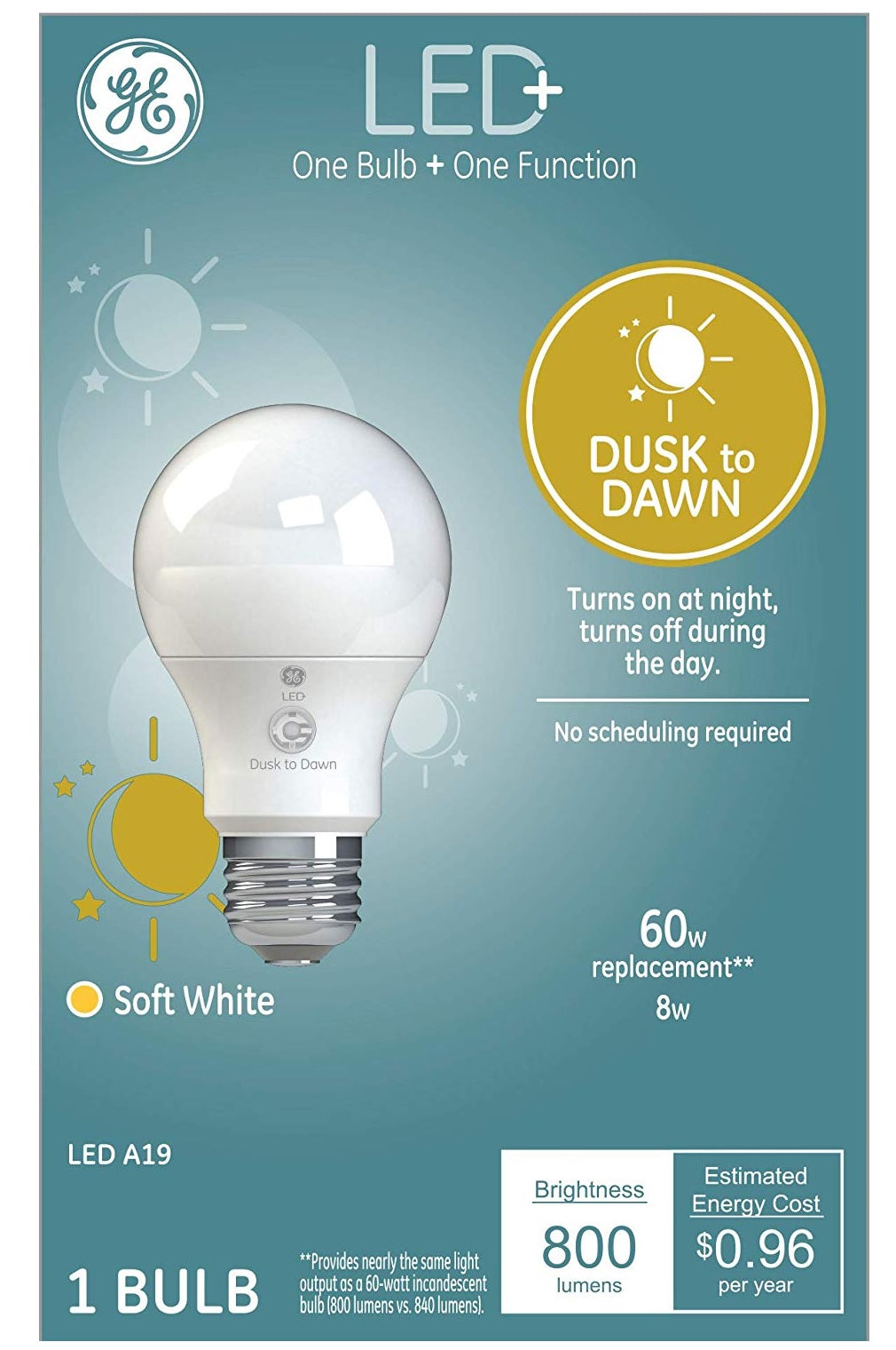 GE Lighting 93101946 LED+ Dusk to Dawn Light Bulb, 8 Watts