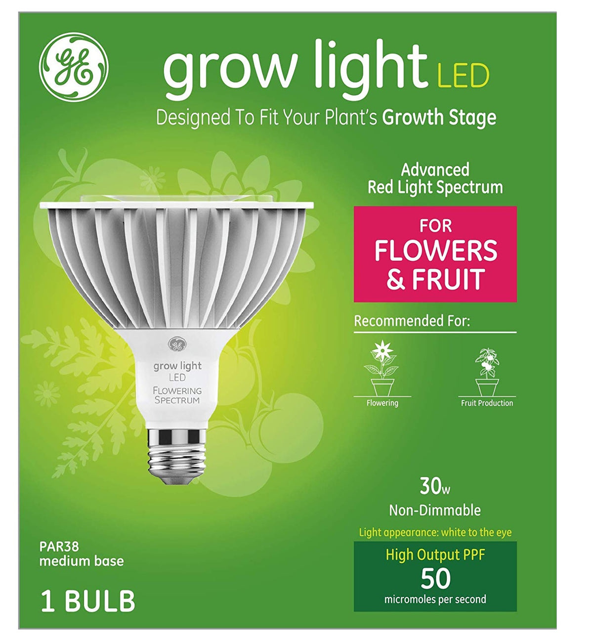 GE Lighting 93101233 Par38 Horticultural Grow LED Light Bulb, 30 Watts