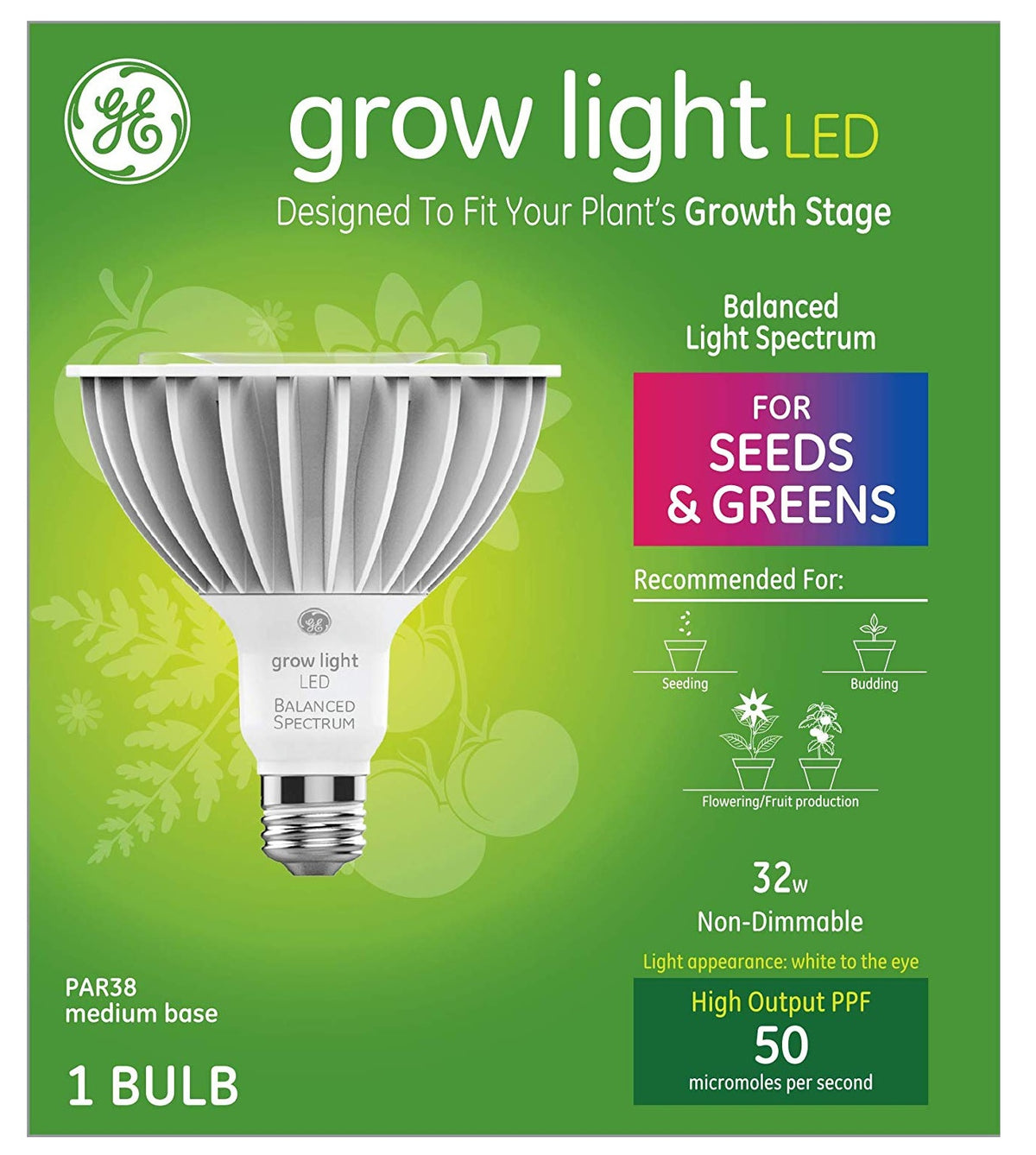 GE Lighting 93101232 Par38 Horticultural Grow LED Light Bulb, 32 Watts