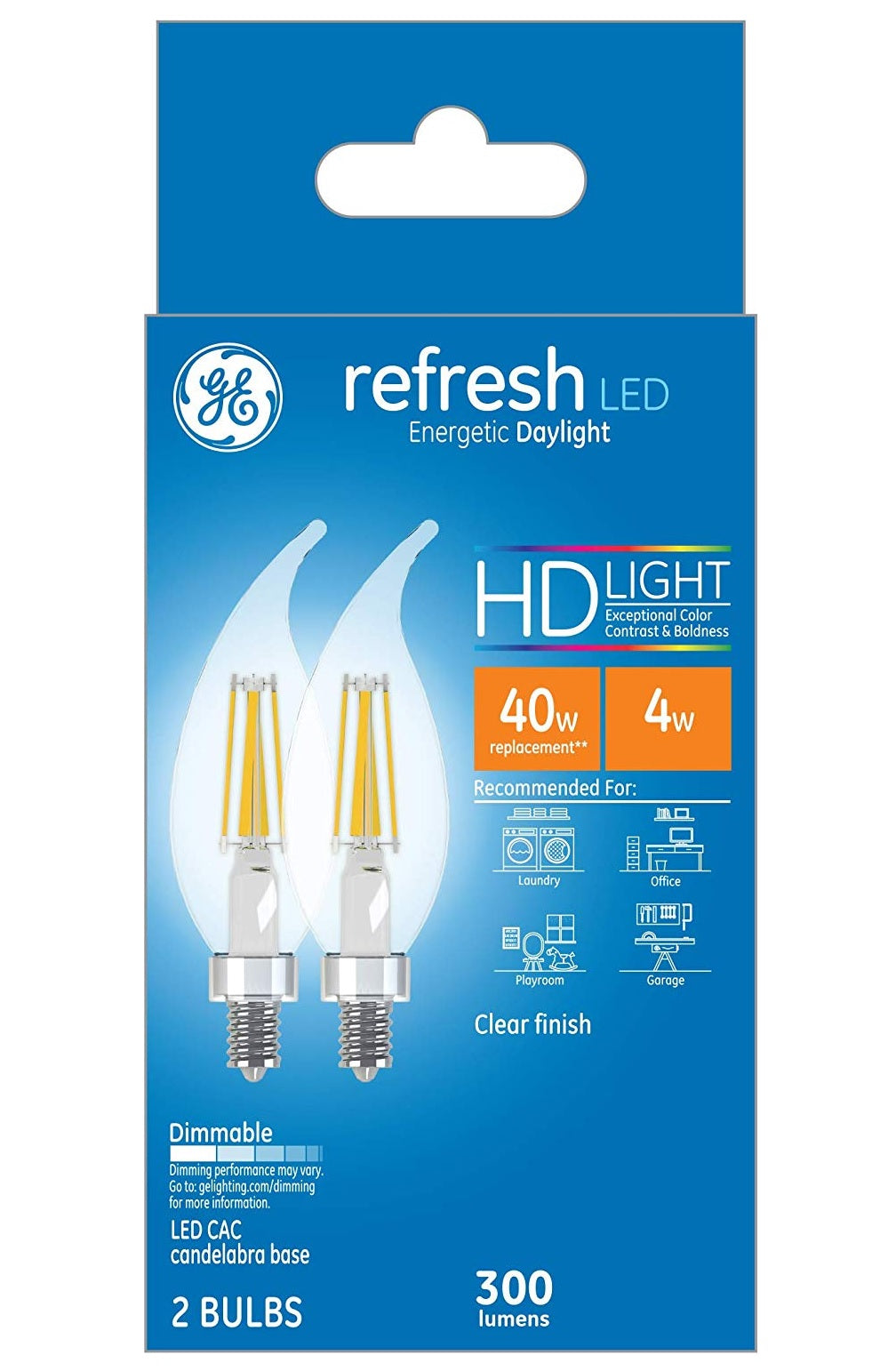 GE Lighting 31425 Refresh HD Dimmable LED Light Bulb, 4 Watts