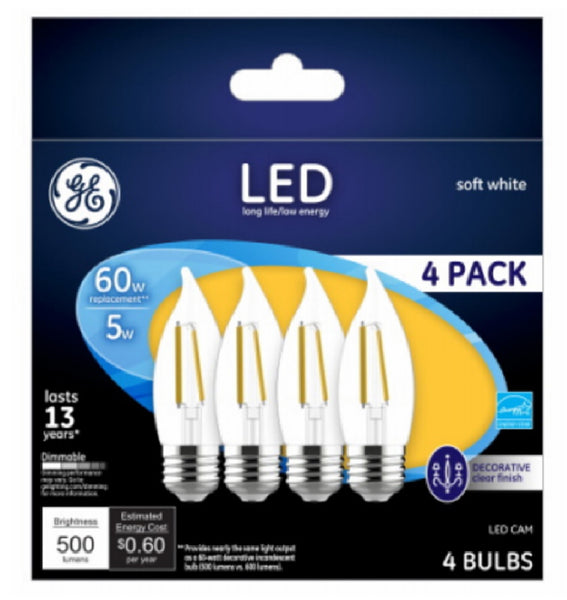 GE 93129342 Medium-Base CAM Clear Dimmable LED Bulb, 4 Pack