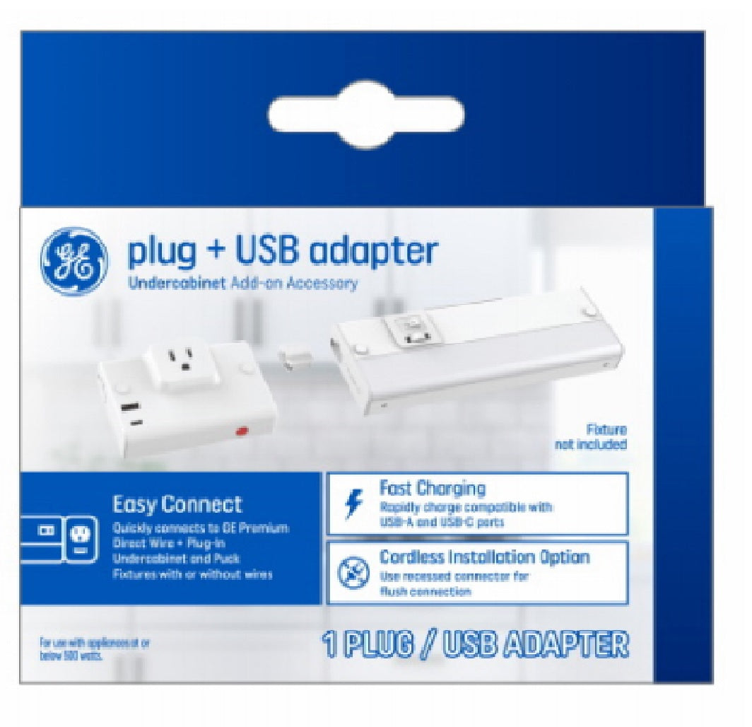 GE 93129182 Plug + USB Adapter, White