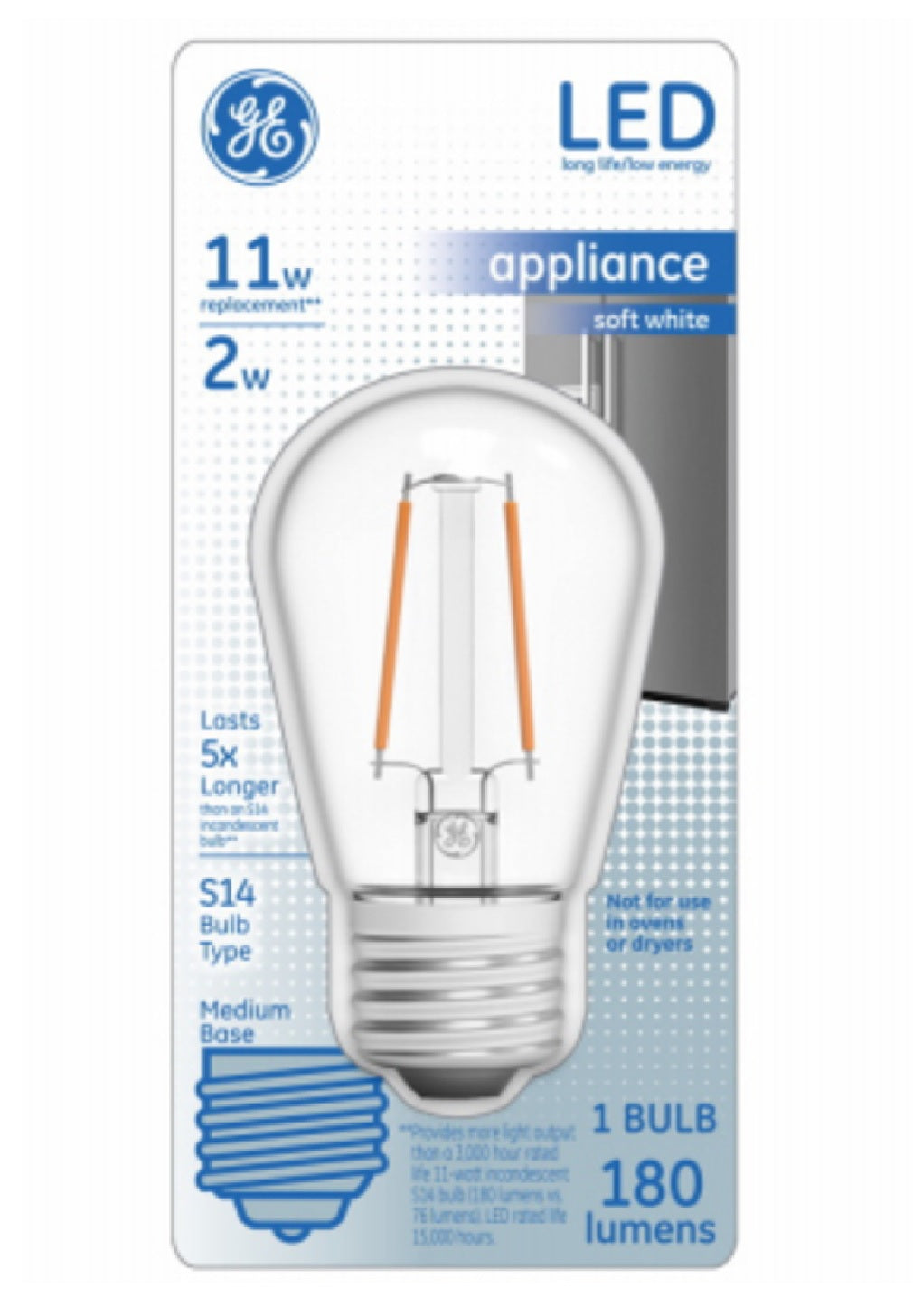GE 14015 Replacement LED Medium Base Appliance S14 Light Bulb, Soft White