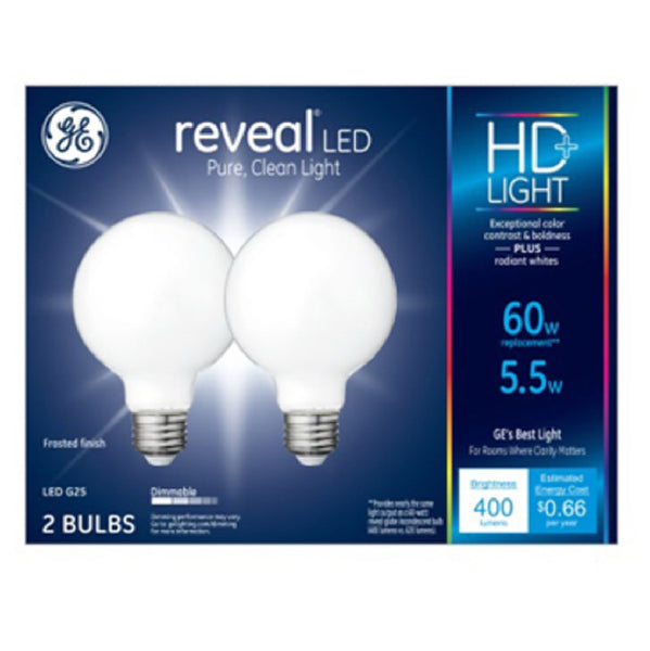 GE 49514 Reveal G25 HD LED Light Bulb, 5.5 Watts