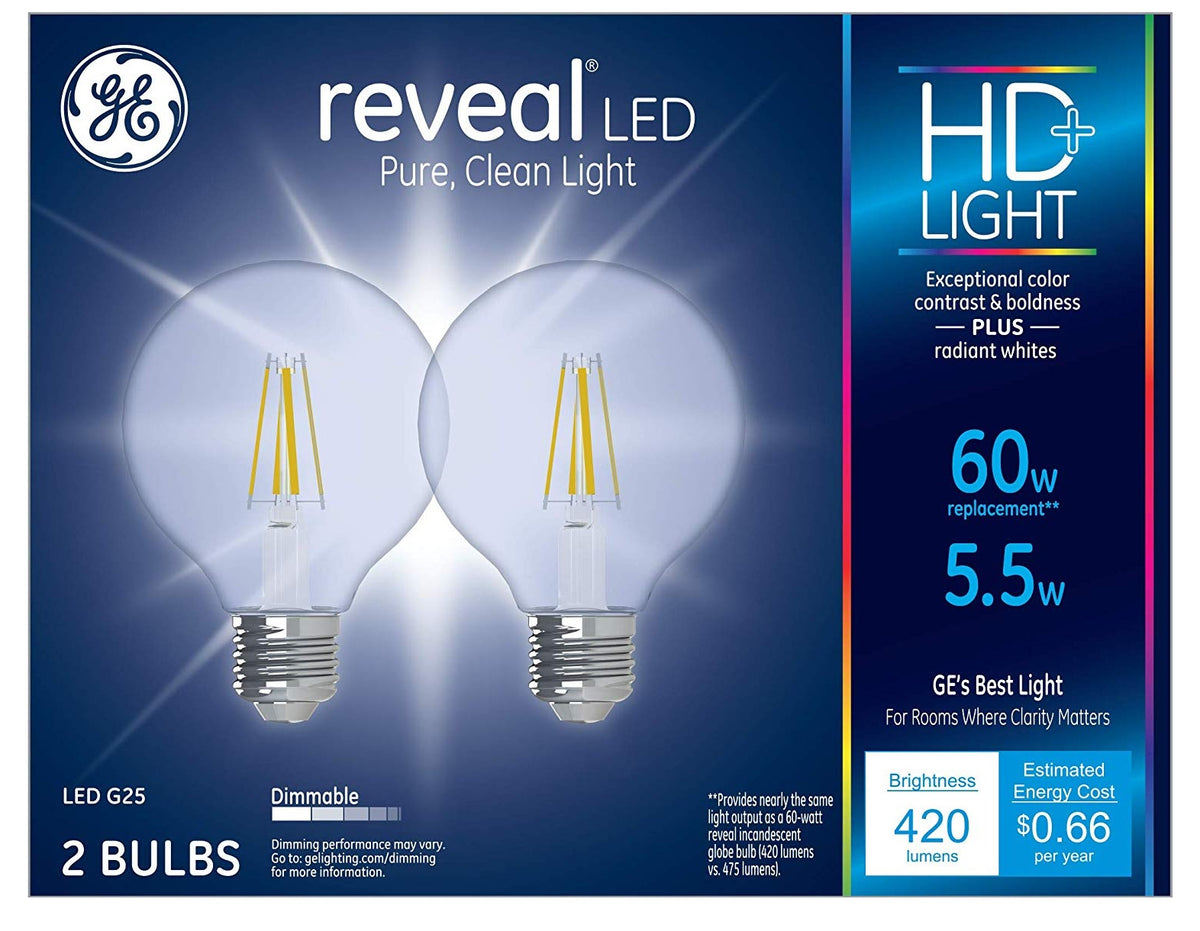 GE 31858 Reveal HD Dimmable LED Light Bulb, 5.5 Watts