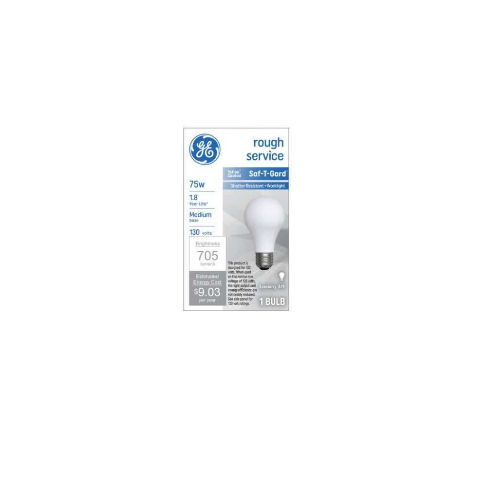 GE 72550 Rough Service Light Bulb, 75 Watts