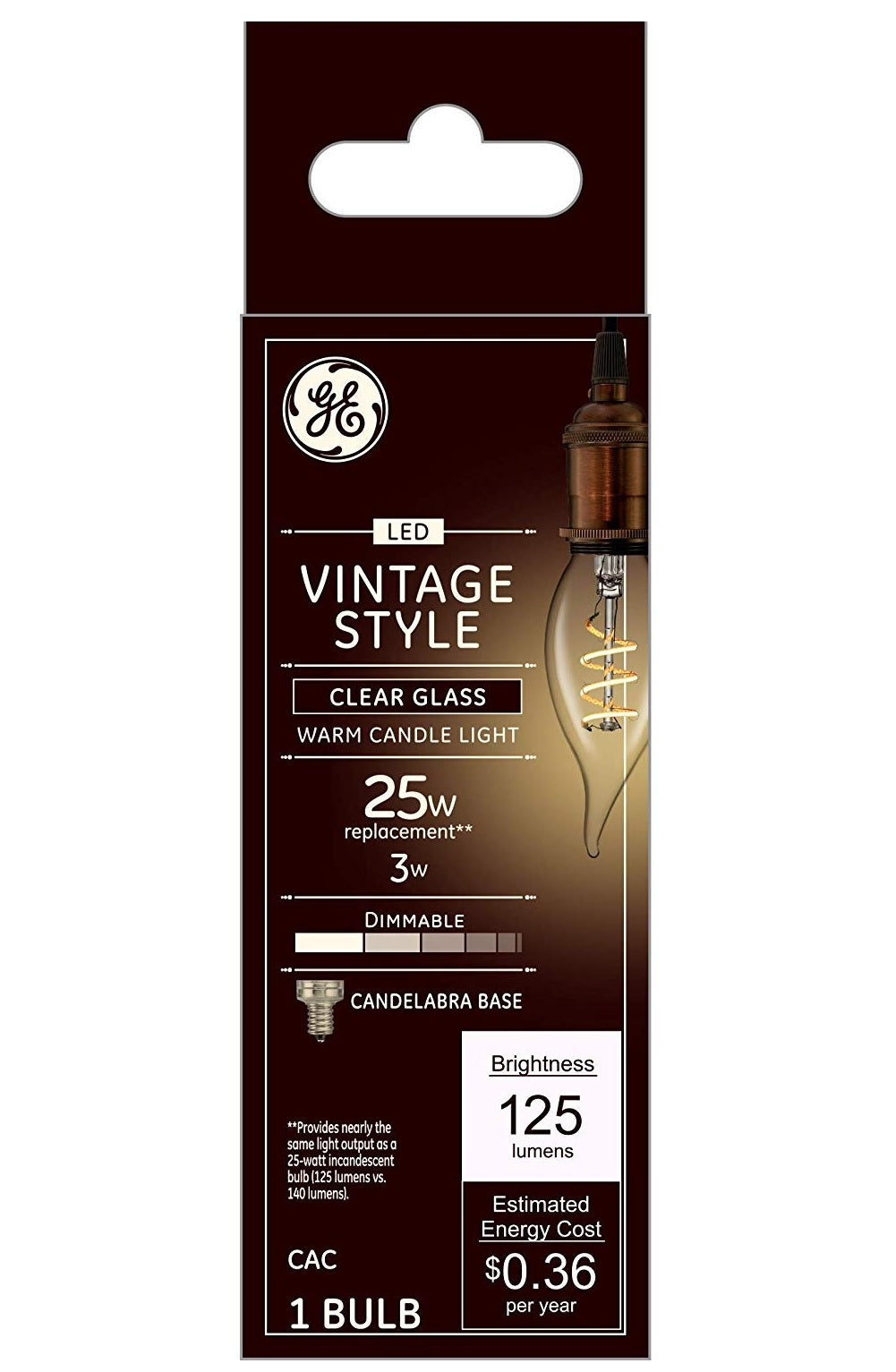 GE 36486 Vintage Style Dimmable LED Light Bulbs, 3 Watts
