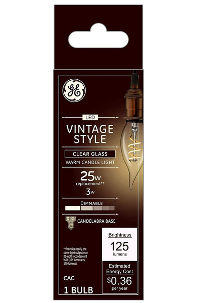 GE 36486 Vintage Style Dimmable LED Light Bulbs, 3 Watts