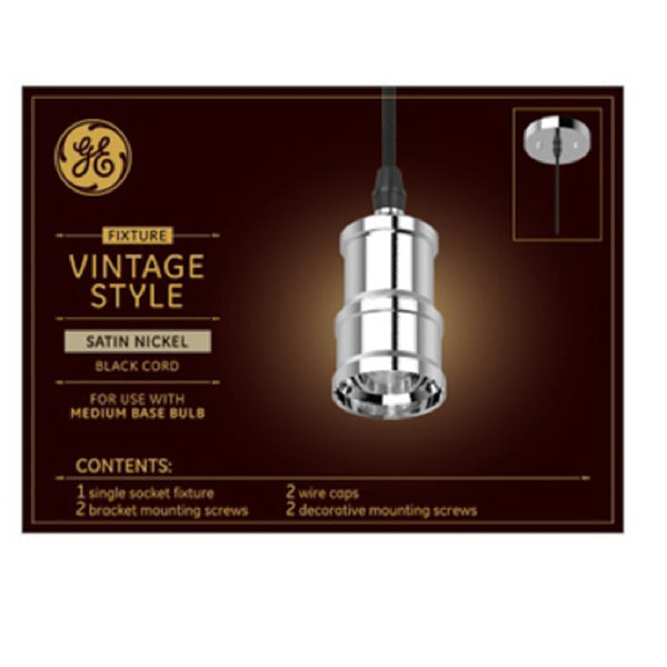 GE 93101948 Vintage Style Light Pendant Fixture, Satin Nickel