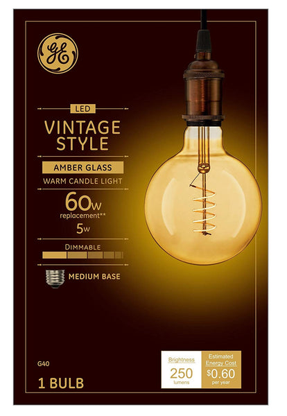 GE 36538 Vintage Style Spiral Filament LED Light Bulb, 5 Watts