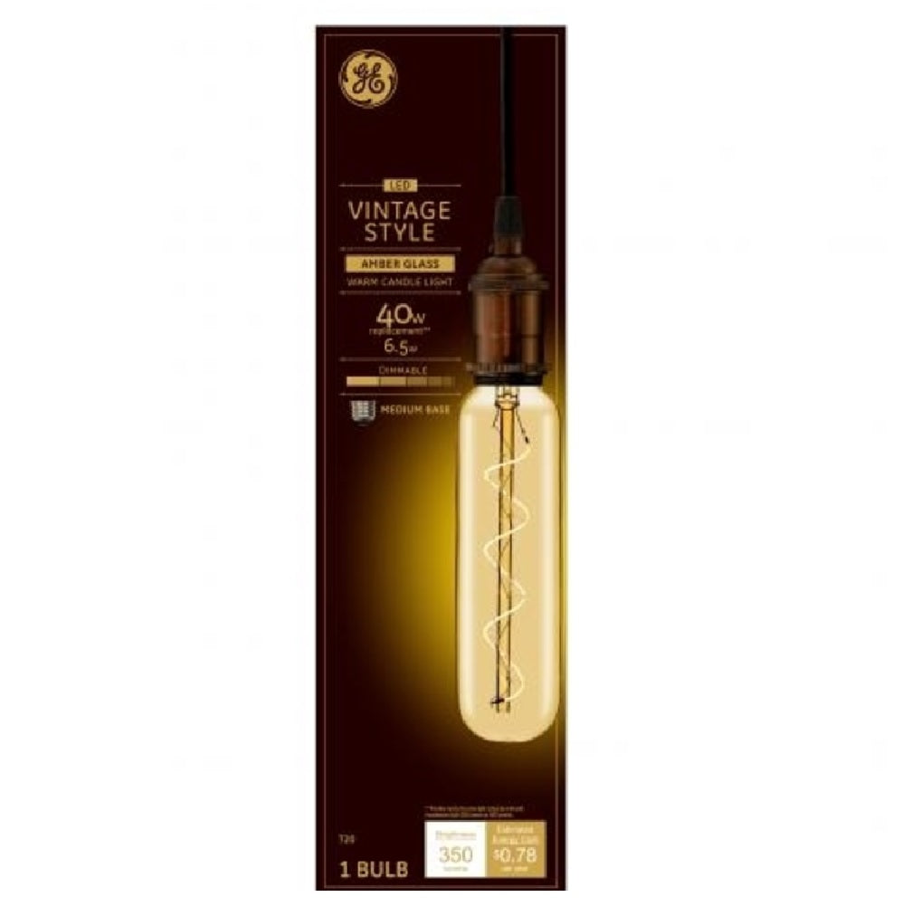 GE 93100096 Vintage Style Spiral Filament LED Light Bulb, 6.5 Watts