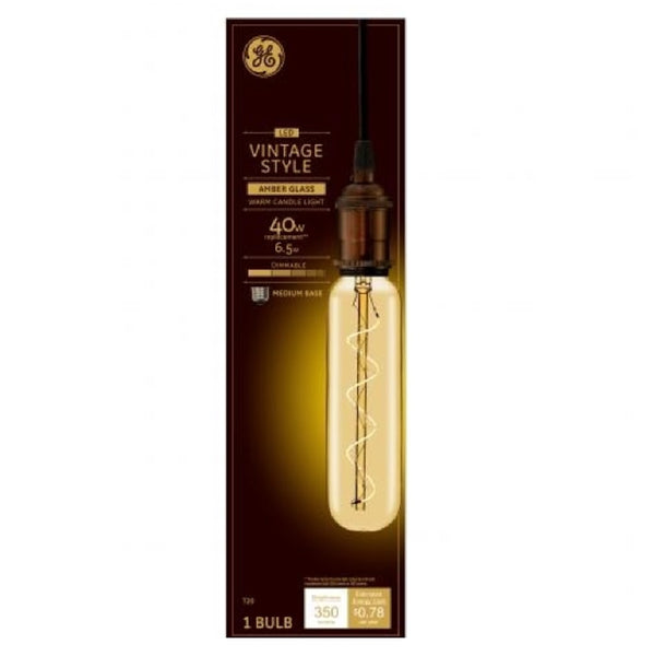 GE 93100096 Vintage Style Spiral Filament LED Light Bulb, 6.5 Watts