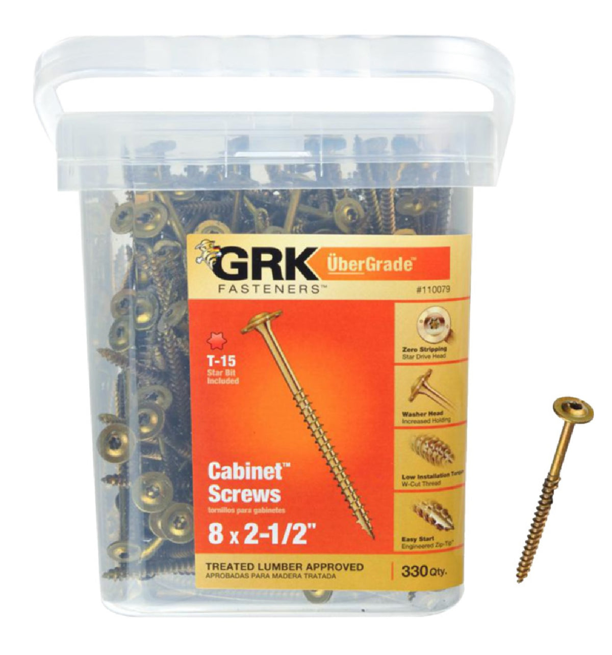 GRK Fasteners 110079 #8 Thread Cabinet Screw, Steel