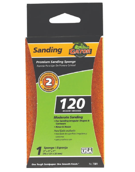 Gator 7301 Premium Sanding Sponge, 120 Grit, 3" x 5" x 1"