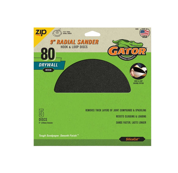 Gator 6440 Hook and Loop Sanding Disc, 80 Grit, 9 inches