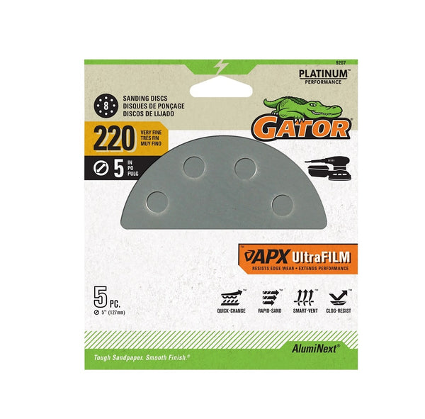 Gator 9207 Hook and Loop Sanding Discs, 8-Hole, 220 Grit, 5 inches
