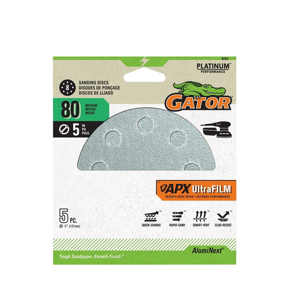 Gator 9203 Sanding Disc, 8-Hole, 80 Grit, 5 inches