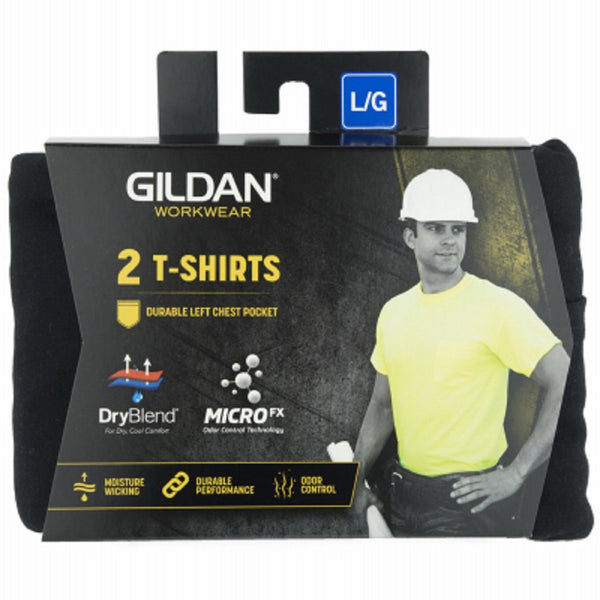 Gildan 1297041 Adult Short Sleeve Pocket Tee Shirt, Black, Medium, 2 Pack
