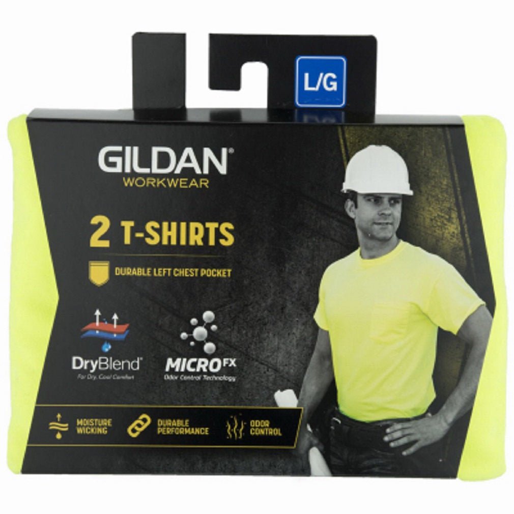Gildan 1297046 Adult Short Sleeve Pocket Tee Shirt, Safety Green, Medium, 2 Pack