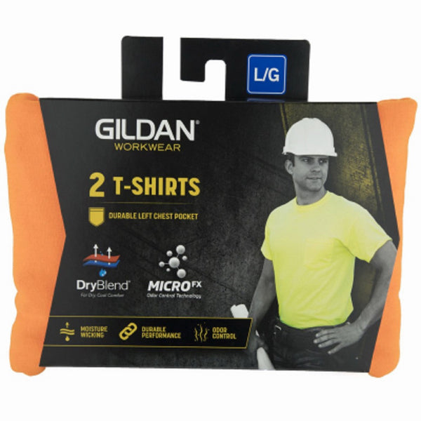 Gildan 1297052 Adult Short Sleeve Pocket Tee Shirt, Safety Orange, Large, 2 Pack