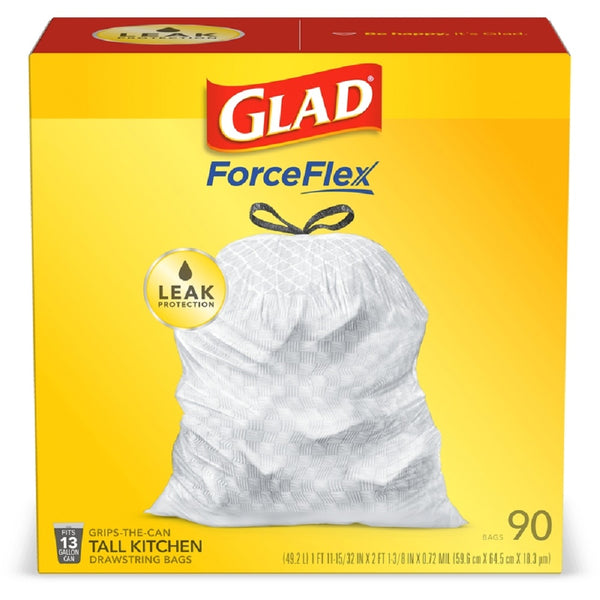 Glad 78536 Tall Kitchen Drawstring Trash Bags, 13 Gallon, 90 Count