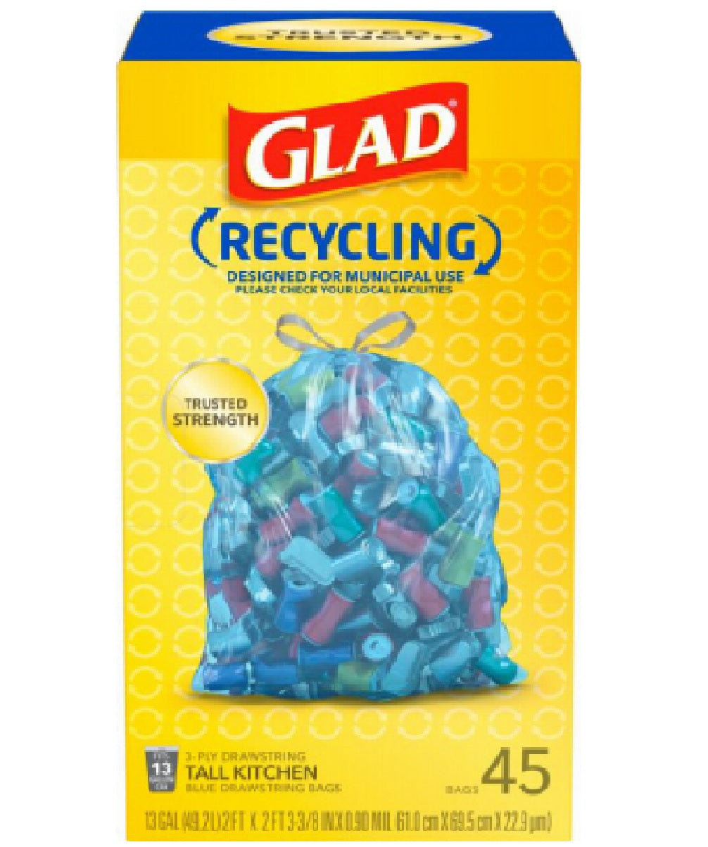 Glad 225210 Tall Kitchen Recycling Bags, 13-Gallon