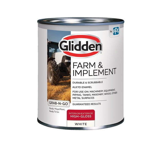 Glidden GLFIIE50WH/04 Farm & Implement Interior/Exterior Paint, White, 1 Quart