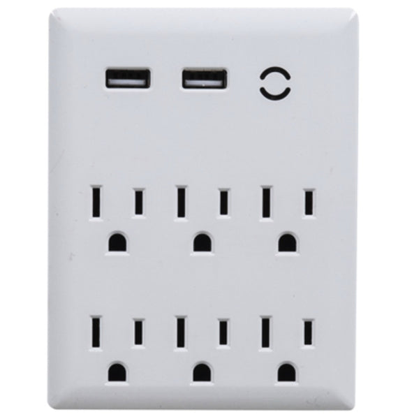 Globe Electric 78527 6-Outlet USB Surge Protector, White