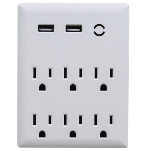 Globe Electric 78527 6-Outlet USB Surge Protector, White