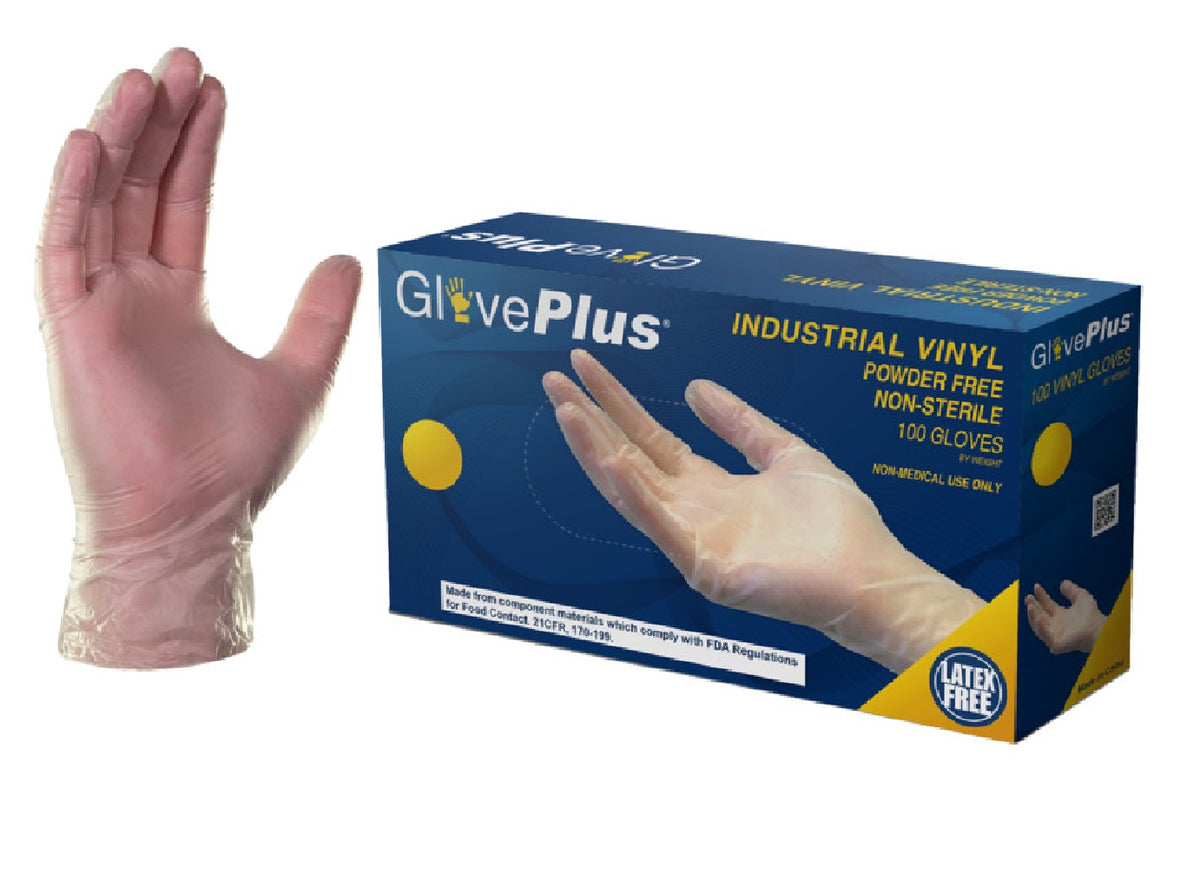 Gloveplus IVPF46100 Vinyl Food Service Gloves, Clear, Large Size