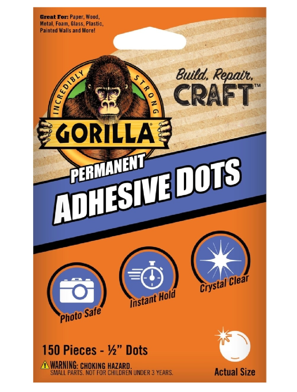 Gorilla 104905 High Strength Adhesive Dots, Transparent, 150 Piece