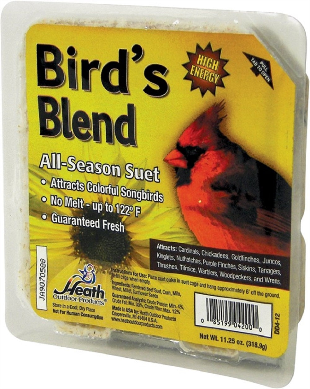 Heath  DD4-12 Bird's Blend  All-Season Suet Cake, 11.25 Oz