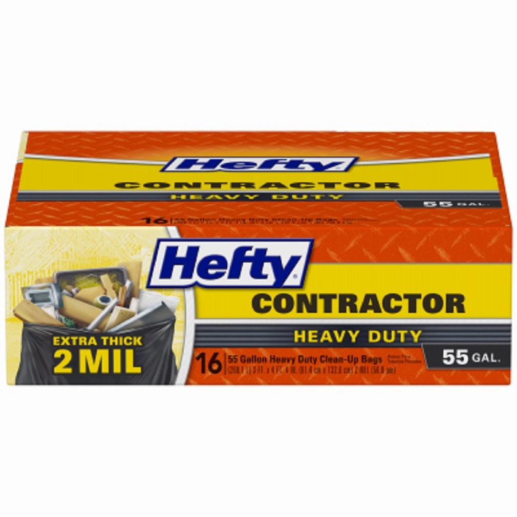 Hefty E25516 Heavy Duty Contractor Bag, 55 Gallon, 16 Count