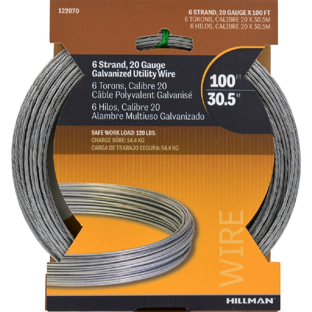 Hillman 122070 6-Strand Galvanized Wire, 100', 20 Gauge