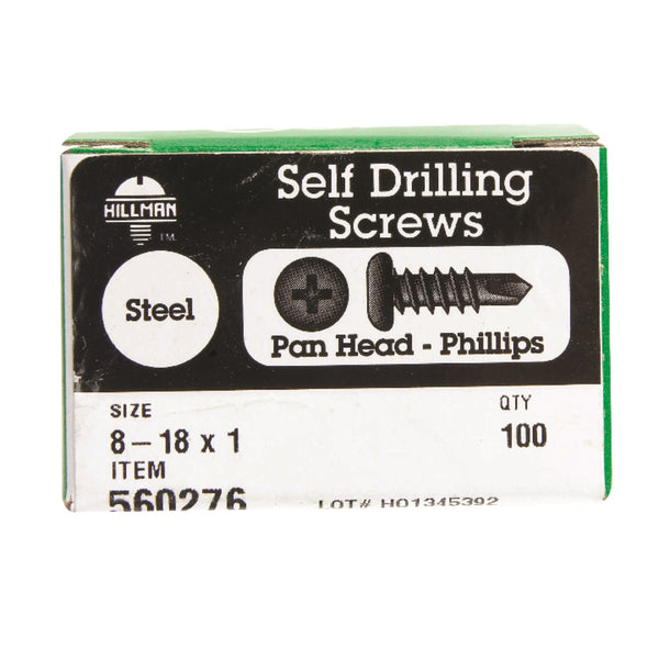 Hillman 560276 Phillips Self Drilling Screw, 8-18 x 1", 100 Pack
