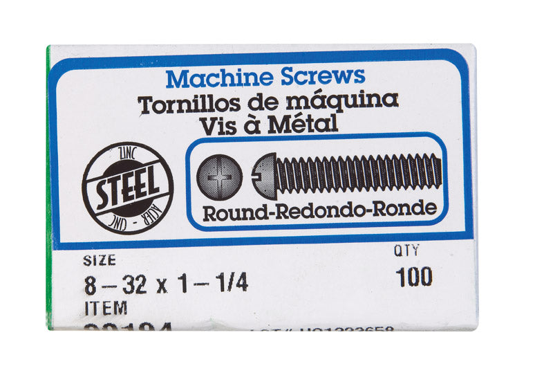 Hillman 90194 Slotted Round Head Machine Screw, 8-32 x 1.25"