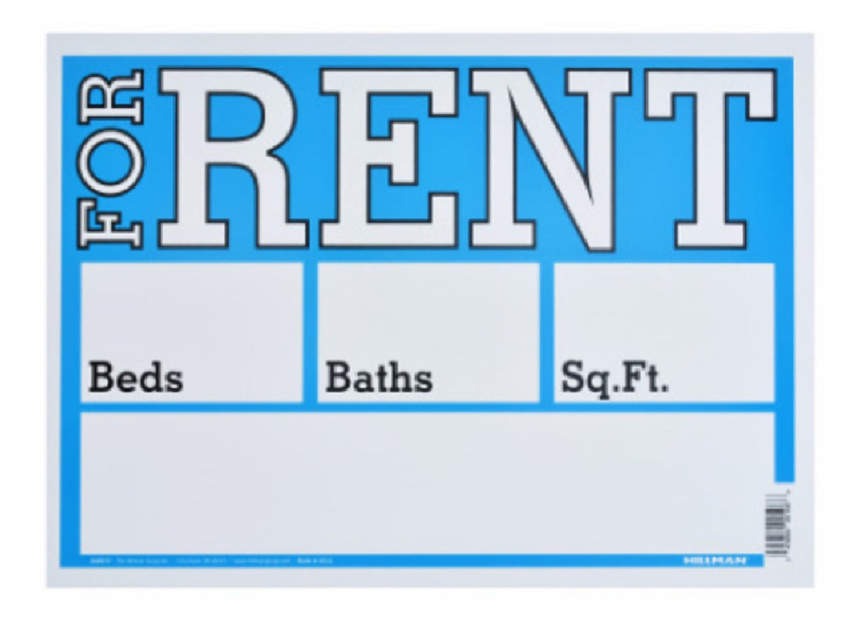 Hillman Fastaners 842577 English For Rent Sign, 10 Inch x 14 Inch, Blue