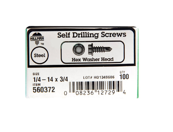 Hillman Fasteners 560372 Self Drilling Screw, 1/4-14 x 3/4", 100 Pack