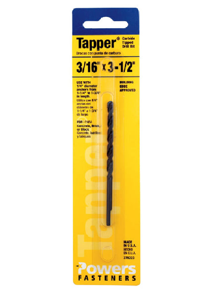 Hillman Fasteners 375223 Tapper Carbide Drill Bit, 3/16" x 3.5"