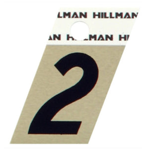 Hillman Fasteners 840478 Adhesive Angle-Cut House Number 2, Black and Gold 