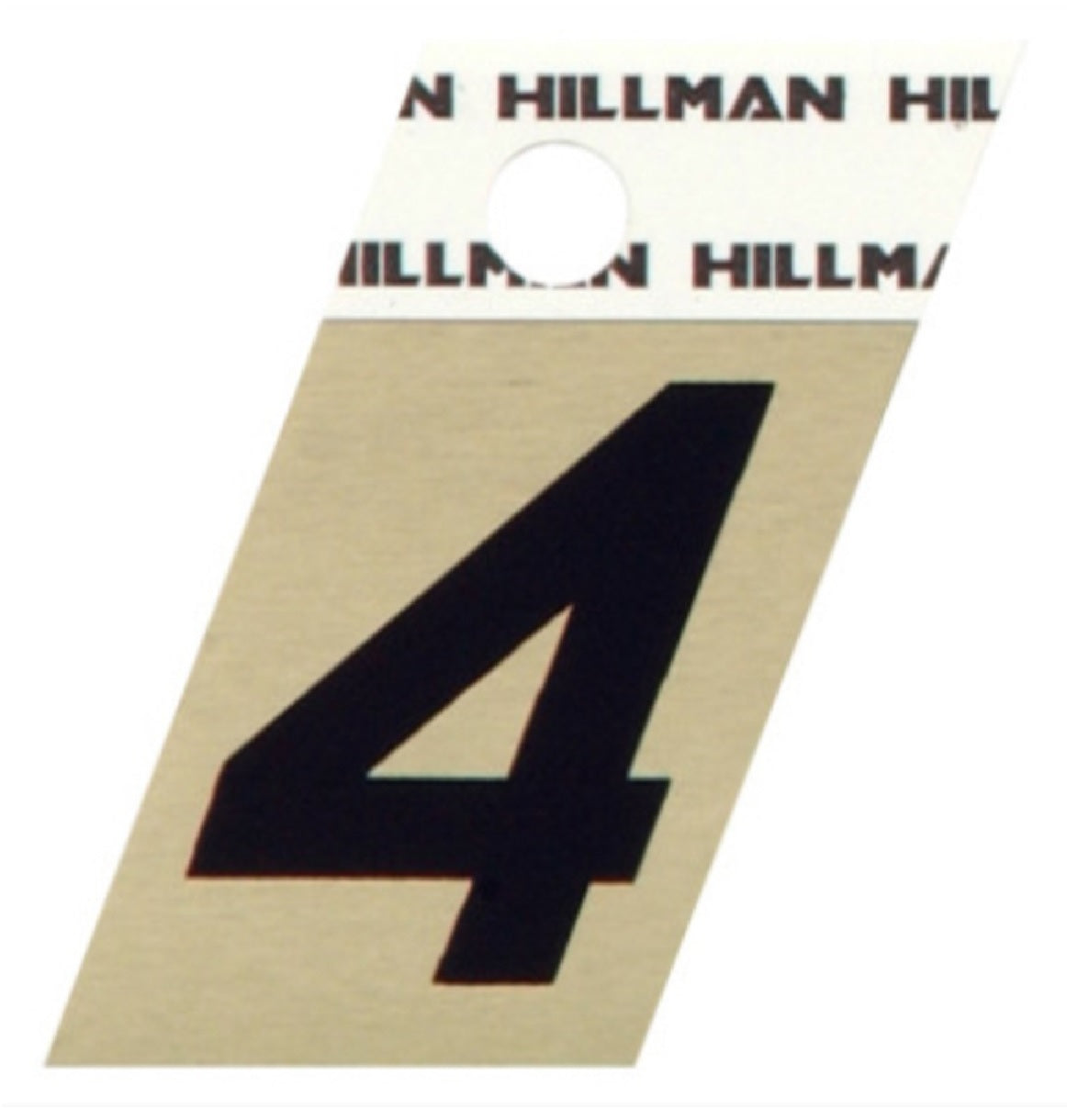 Hillman Fasteners 840482 Adhesive Angle-Cut House Number 4, Black and Gold 
