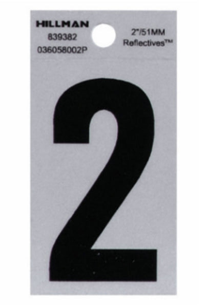 Hillman Fasteners 839382 Adhesive House Number 2 Black and Silver Reflective, 2 Inch